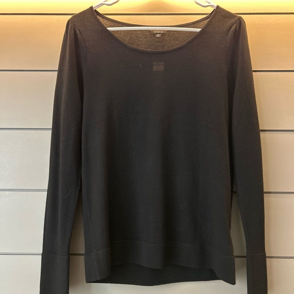 NWT Talbots Black Scoop Neck Sweater with Silver Pearl Cuff Detail, Size S